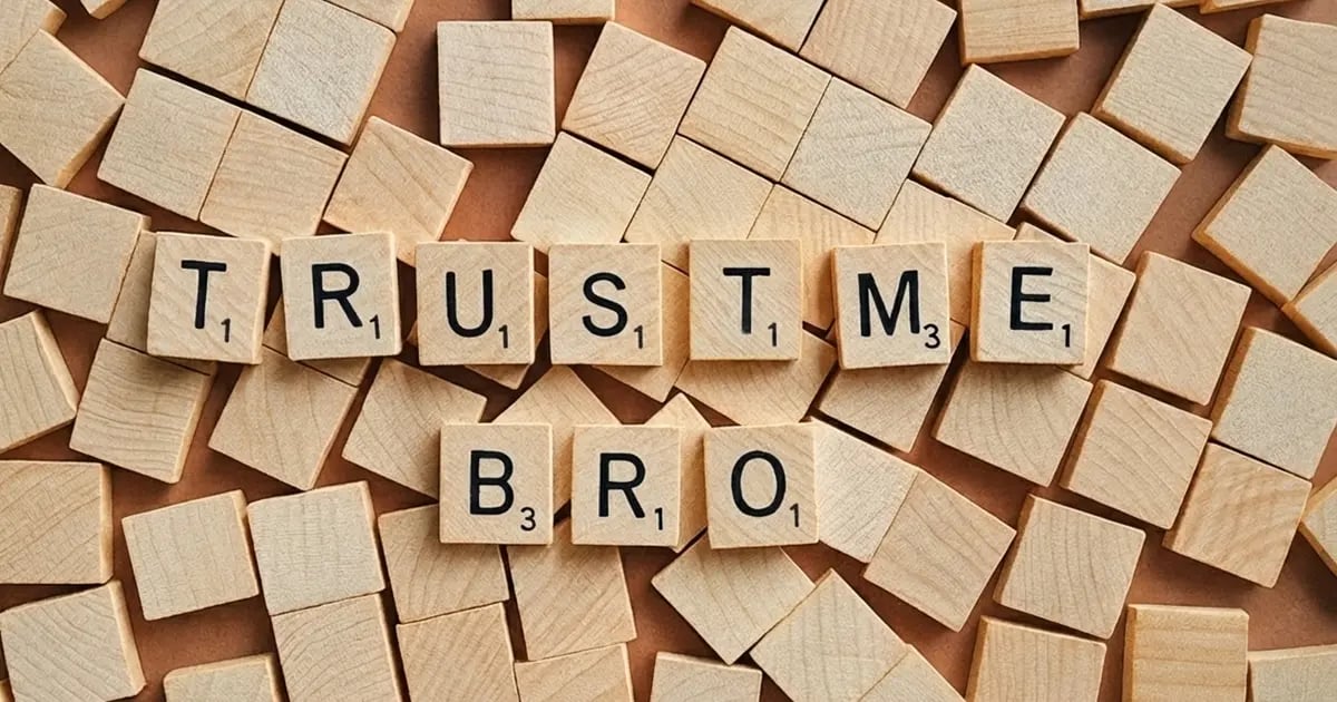 Scrabble letters spelling out trust me bro representing gym myths and misinformation