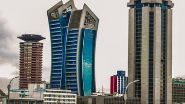 Nairobi city skyline showing urban sprawl with hazy air quality conditions