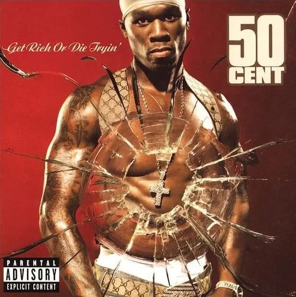 50 Cent on the cover of Get Rich or Die Tryin showing muscular physique