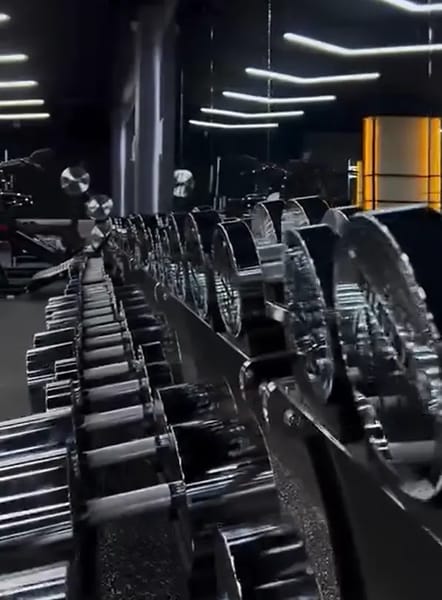 Body Fuel Fitness Center gym interior with metallic dumbbells